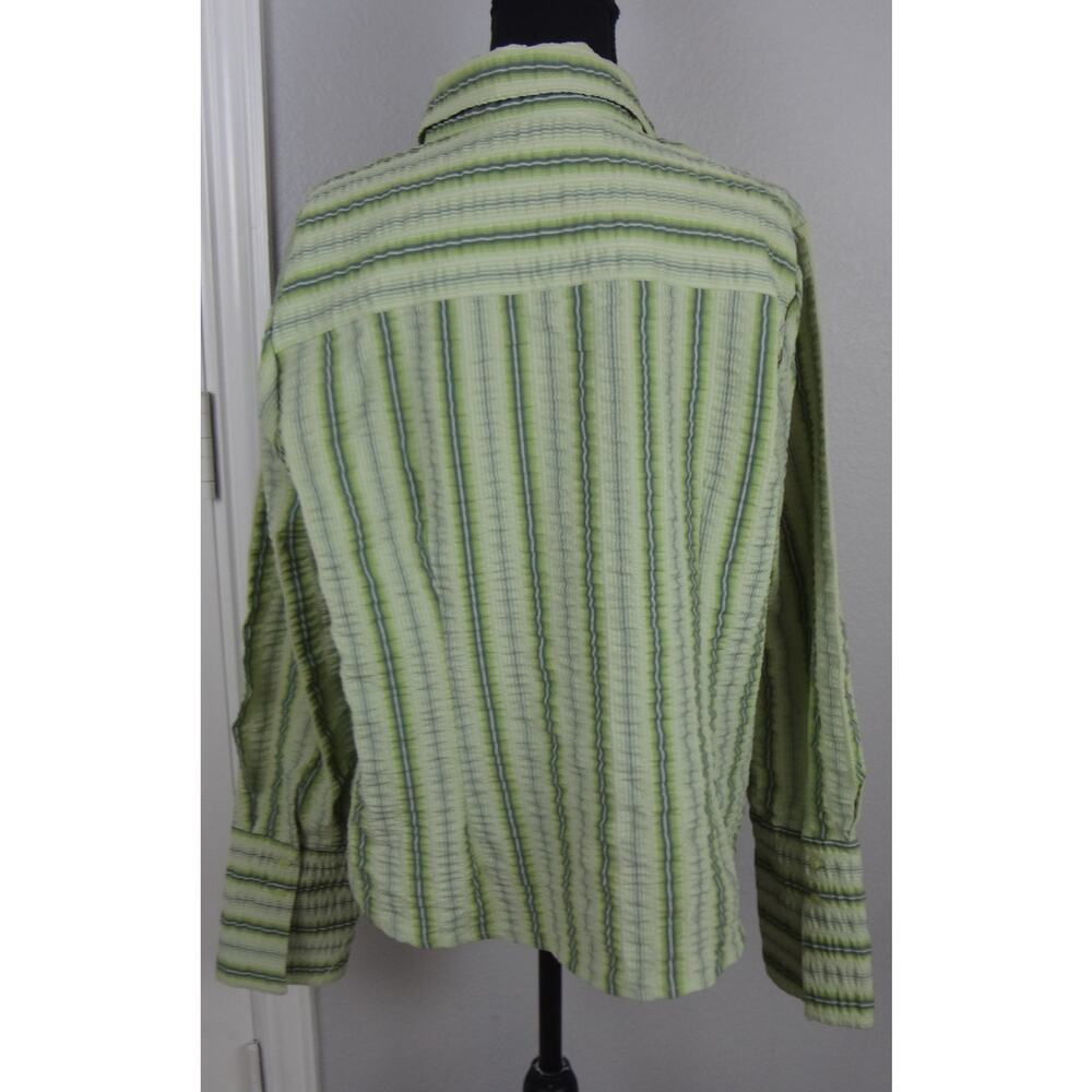 Vintage 90s Y2K Cato Green Striped Button Down Blouse 14 Women XL Gauze Crinkle - Picture 4 of 8